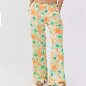 Urban Outfitters Jenna Pants Size XS Satin Pull-On Orange & Green Print